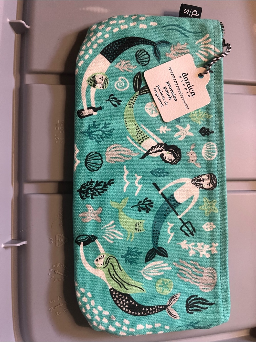 Danica Pouch in Teal with Green Mermaid Print